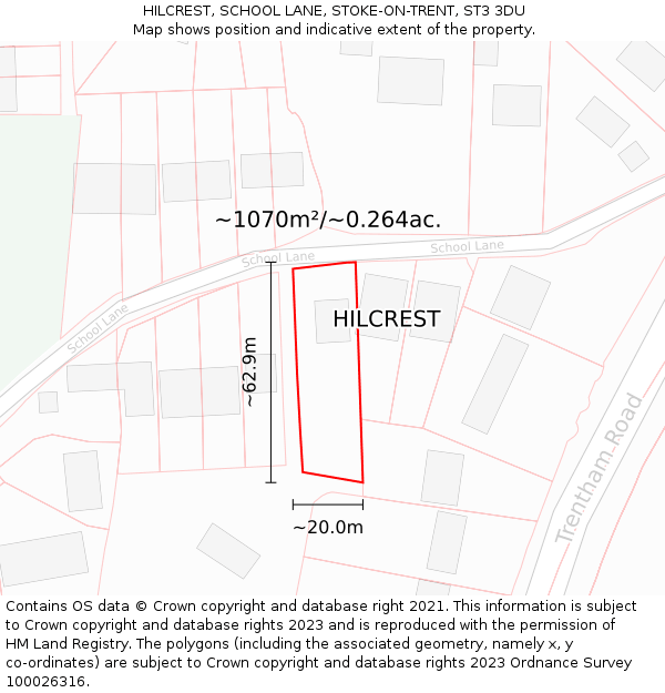 HILCREST, SCHOOL LANE, STOKE-ON-TRENT, ST3 3DU: Plot and title map