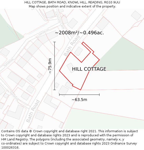 HILL COTTAGE, BATH ROAD, KNOWL HILL, READING, RG10 9UU: Plot and title map