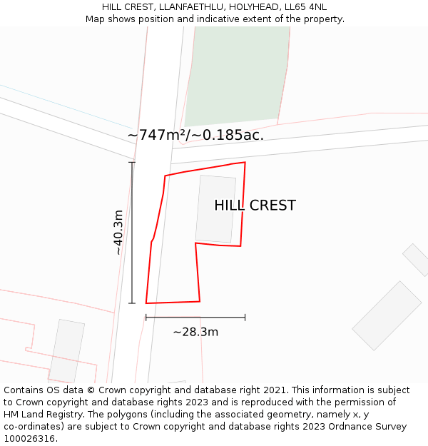 HILL CREST, LLANFAETHLU, HOLYHEAD, LL65 4NL: Plot and title map