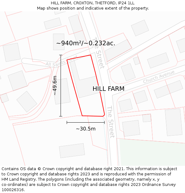 HILL FARM, CROXTON, THETFORD, IP24 1LL: Plot and title map