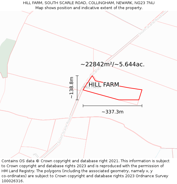 HILL FARM, SOUTH SCARLE ROAD, COLLINGHAM, NEWARK, NG23 7NU: Plot and title map