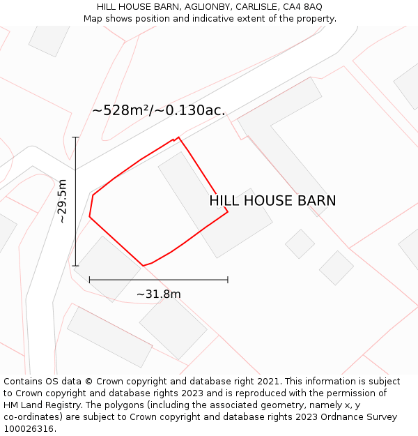 HILL HOUSE BARN, AGLIONBY, CARLISLE, CA4 8AQ: Plot and title map