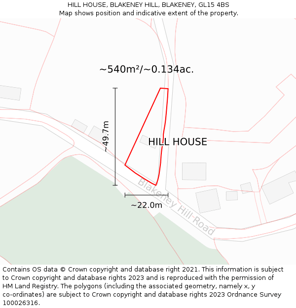 HILL HOUSE, BLAKENEY HILL, BLAKENEY, GL15 4BS: Plot and title map