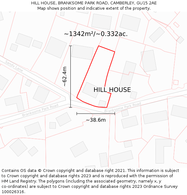 HILL HOUSE, BRANKSOME PARK ROAD, CAMBERLEY, GU15 2AE: Plot and title map