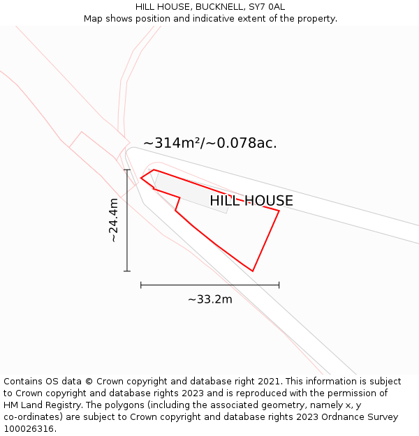 HILL HOUSE, BUCKNELL, SY7 0AL: Plot and title map