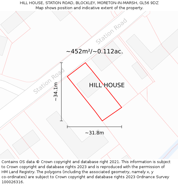 HILL HOUSE, STATION ROAD, BLOCKLEY, MORETON-IN-MARSH, GL56 9DZ: Plot and title map