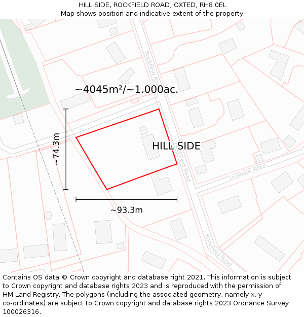 HILL SIDE, ROCKFIELD ROAD, OXTED, RH8 0EL: Plot and title map