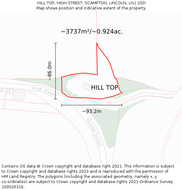 HILL TOP, HIGH STREET, SCAMPTON, LINCOLN, LN1 2SD: Plot and title map