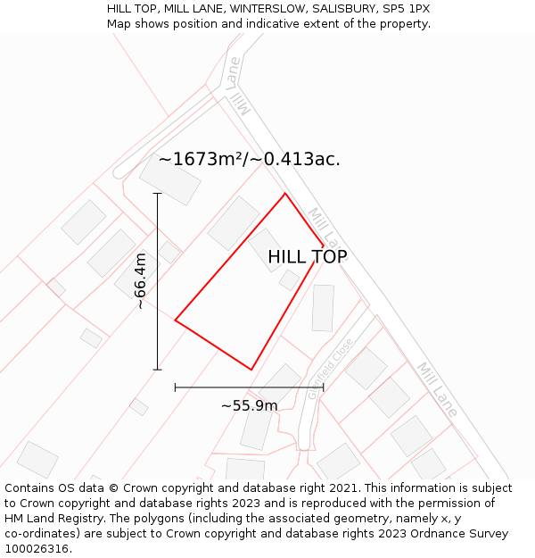 HILL TOP, MILL LANE, WINTERSLOW, SALISBURY, SP5 1PX: Plot and title map