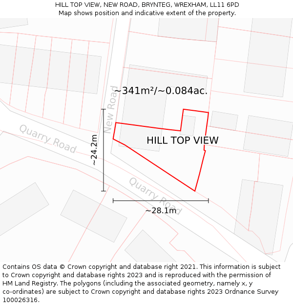 HILL TOP VIEW, NEW ROAD, BRYNTEG, WREXHAM, LL11 6PD: Plot and title map