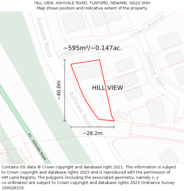 HILL VIEW, ASHVALE ROAD, TUXFORD, NEWARK, NG22 0NH: Plot and title map