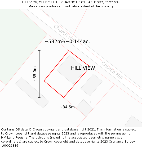 HILL VIEW, CHURCH HILL, CHARING HEATH, ASHFORD, TN27 0BU: Plot and title map
