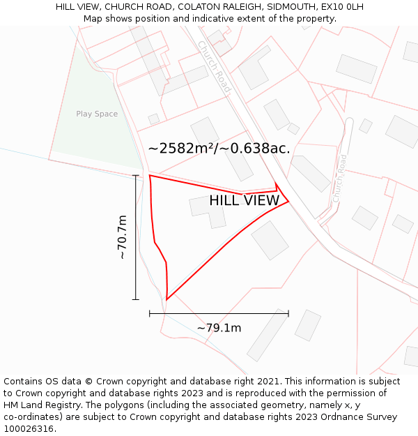HILL VIEW, CHURCH ROAD, COLATON RALEIGH, SIDMOUTH, EX10 0LH: Plot and title map