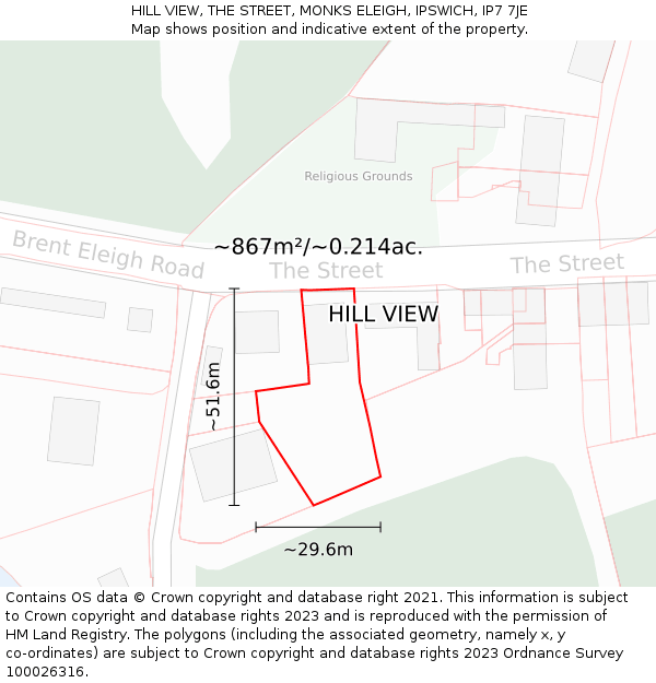 HILL VIEW, THE STREET, MONKS ELEIGH, IPSWICH, IP7 7JE: Plot and title map