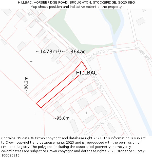 HILLBAC, HORSEBRIDGE ROAD, BROUGHTON, STOCKBRIDGE, SO20 8BG: Plot and title map