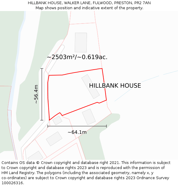 HILLBANK HOUSE, WALKER LANE, FULWOOD, PRESTON, PR2 7AN: Plot and title map