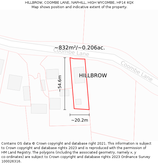 HILLBROW, COOMBE LANE, NAPHILL, HIGH WYCOMBE, HP14 4QX: Plot and title map