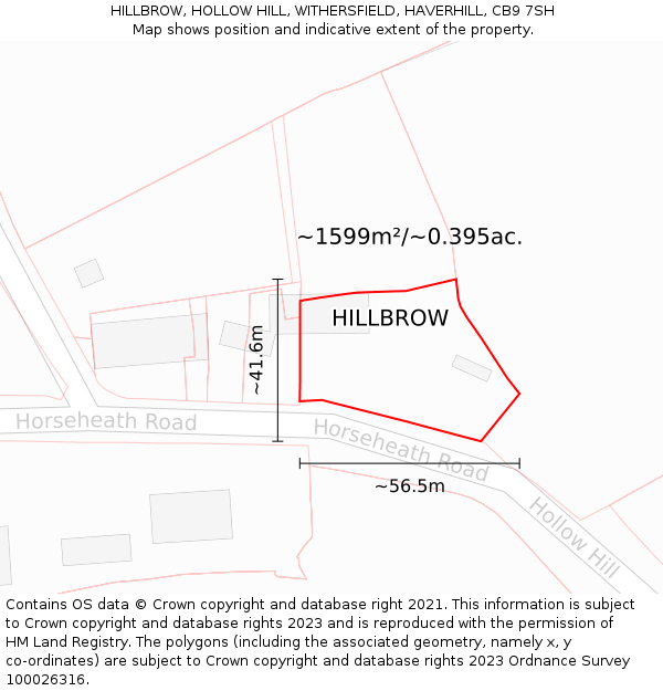 HILLBROW, HOLLOW HILL, WITHERSFIELD, HAVERHILL, CB9 7SH: Plot and title map