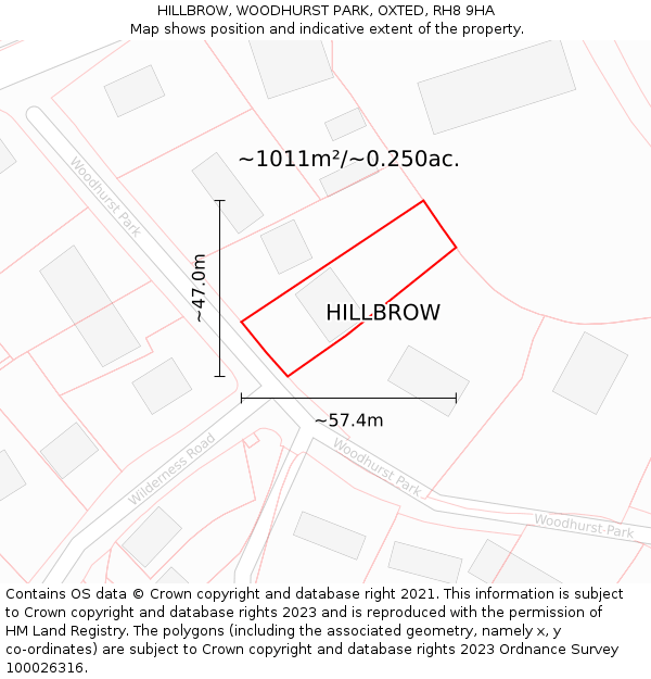 HILLBROW, WOODHURST PARK, OXTED, RH8 9HA: Plot and title map