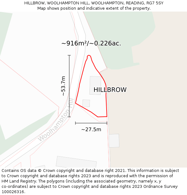 HILLBROW, WOOLHAMPTON HILL, WOOLHAMPTON, READING, RG7 5SY: Plot and title map