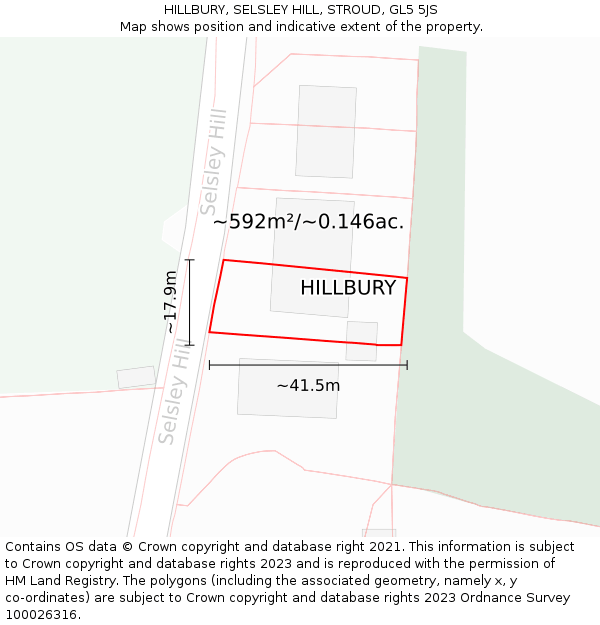 HILLBURY, SELSLEY HILL, STROUD, GL5 5JS: Plot and title map