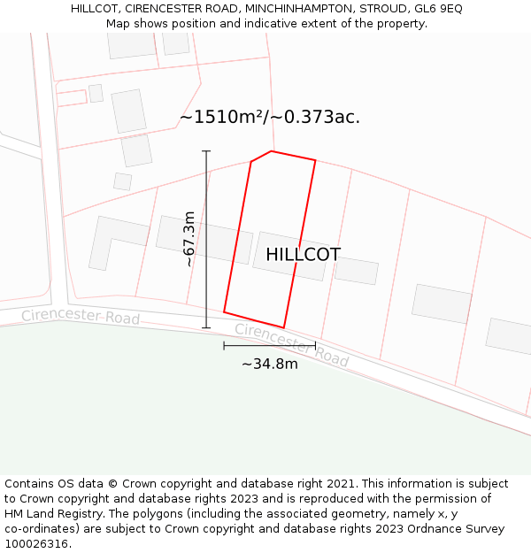 HILLCOT, CIRENCESTER ROAD, MINCHINHAMPTON, STROUD, GL6 9EQ: Plot and title map