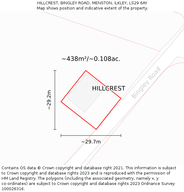 HILLCREST, BINGLEY ROAD, MENSTON, ILKLEY, LS29 6AY: Plot and title map