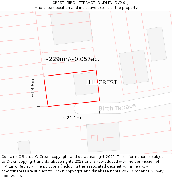 HILLCREST, BIRCH TERRACE, DUDLEY, DY2 0LJ: Plot and title map