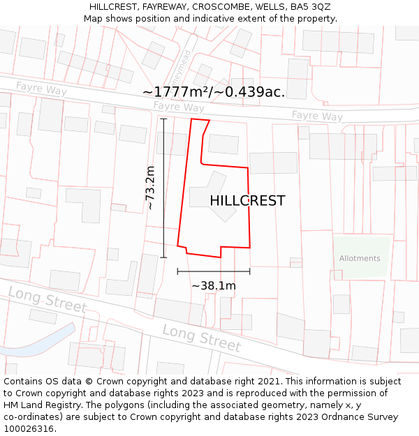 HILLCREST, FAYREWAY, CROSCOMBE, WELLS, BA5 3QZ: Plot and title map