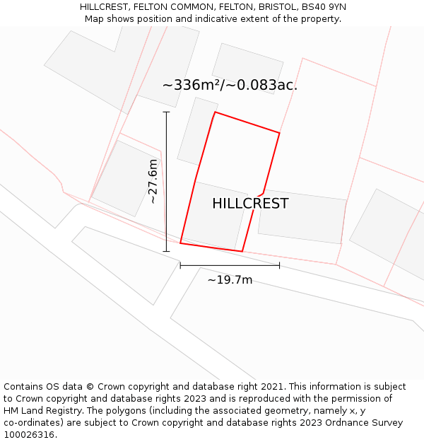 HILLCREST, FELTON COMMON, FELTON, BRISTOL, BS40 9YN: Plot and title map