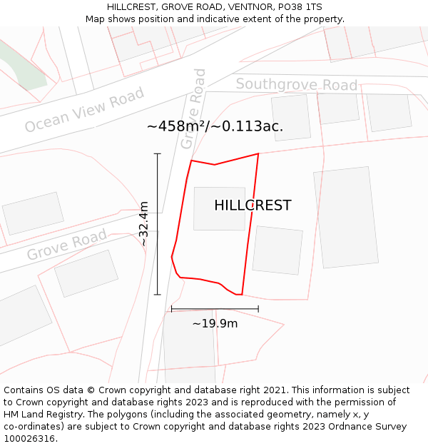 HILLCREST, GROVE ROAD, VENTNOR, PO38 1TS: Plot and title map