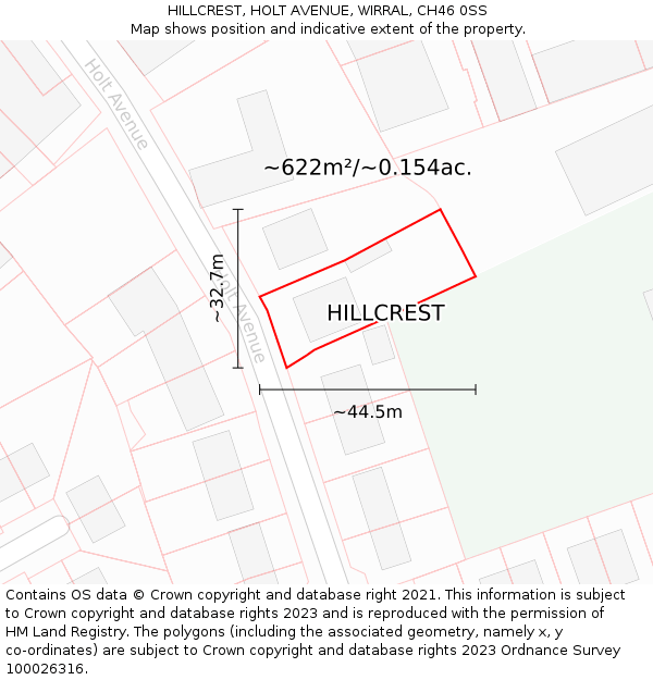 HILLCREST, HOLT AVENUE, WIRRAL, CH46 0SS: Plot and title map