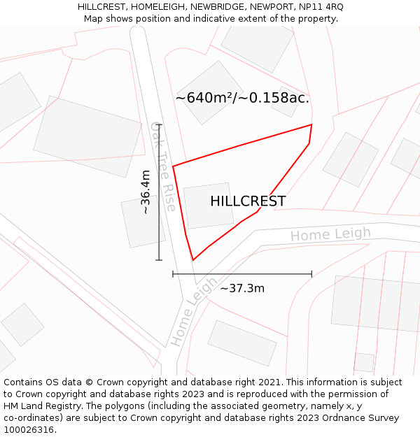 HILLCREST, HOMELEIGH, NEWBRIDGE, NEWPORT, NP11 4RQ: Plot and title map