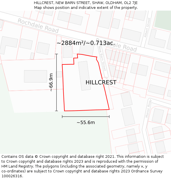 HILLCREST, NEW BARN STREET, SHAW, OLDHAM, OL2 7JE: Plot and title map