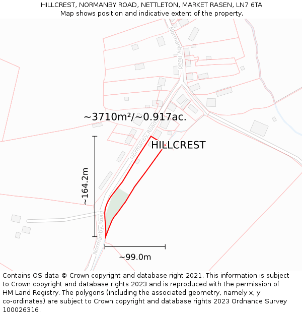 HILLCREST, NORMANBY ROAD, NETTLETON, MARKET RASEN, LN7 6TA: Plot and title map