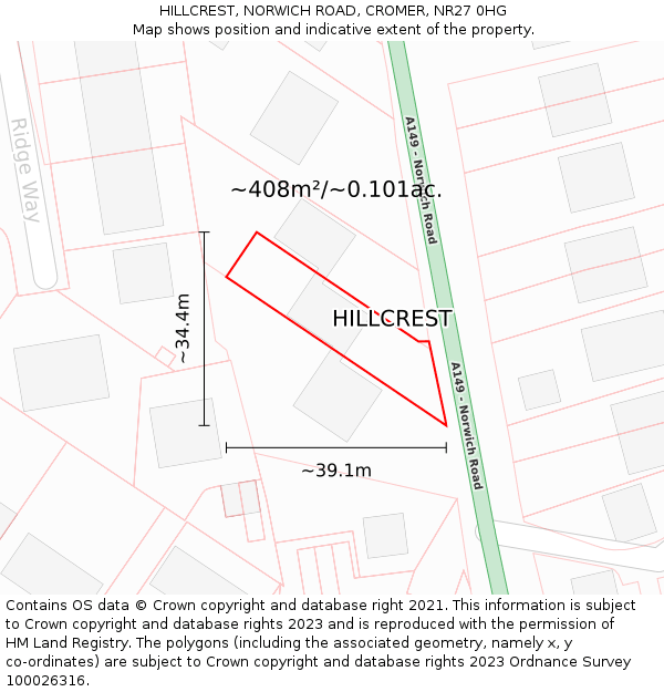 HILLCREST, NORWICH ROAD, CROMER, NR27 0HG: Plot and title map