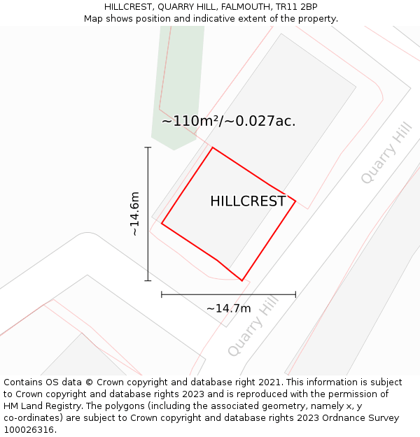 HILLCREST, QUARRY HILL, FALMOUTH, TR11 2BP: Plot and title map