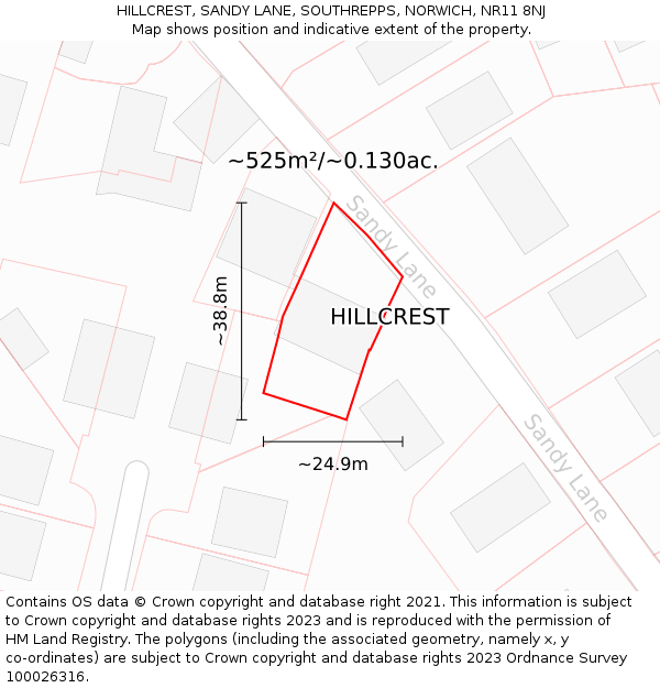 HILLCREST, SANDY LANE, SOUTHREPPS, NORWICH, NR11 8NJ: Plot and title map