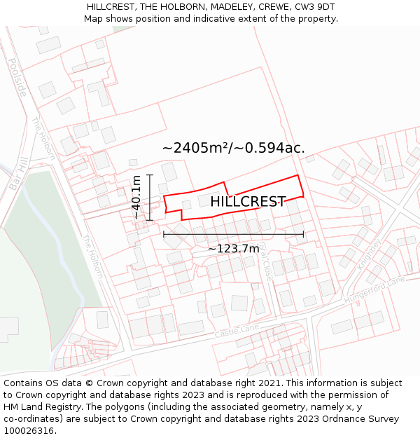 HILLCREST, THE HOLBORN, MADELEY, CREWE, CW3 9DT: Plot and title map