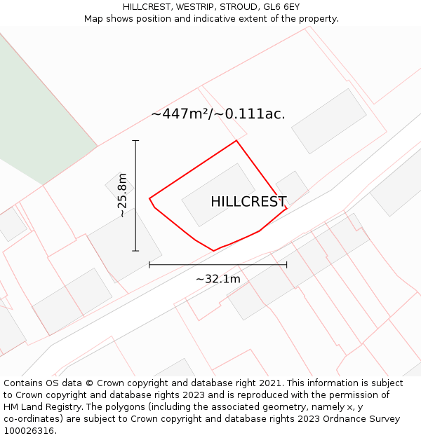 HILLCREST, WESTRIP, STROUD, GL6 6EY: Plot and title map