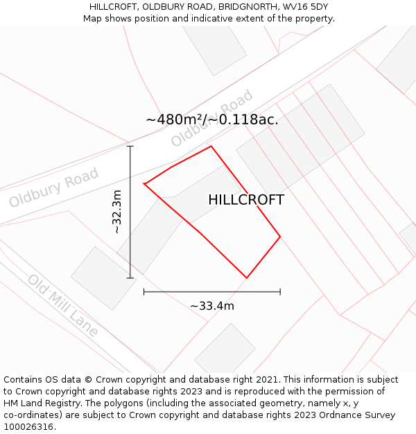 HILLCROFT, OLDBURY ROAD, BRIDGNORTH, WV16 5DY: Plot and title map