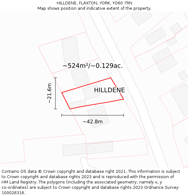 HILLDENE, FLAXTON, YORK, YO60 7RN: Plot and title map