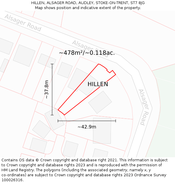 HILLEN, ALSAGER ROAD, AUDLEY, STOKE-ON-TRENT, ST7 8JG: Plot and title map