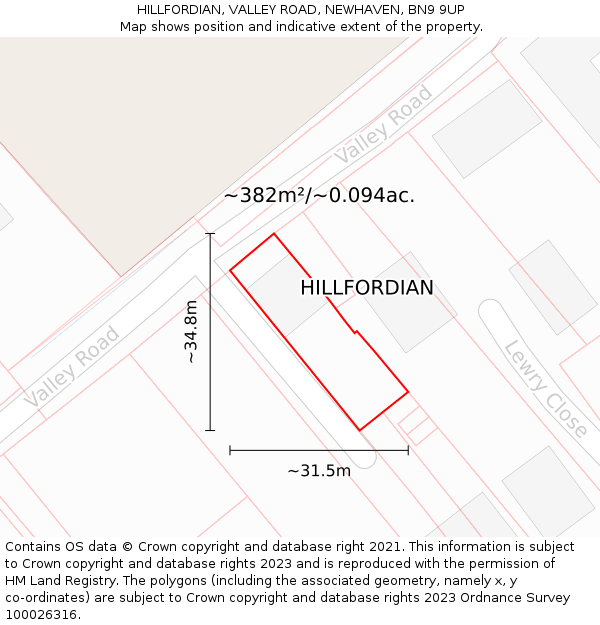 HILLFORDIAN, VALLEY ROAD, NEWHAVEN, BN9 9UP: Plot and title map