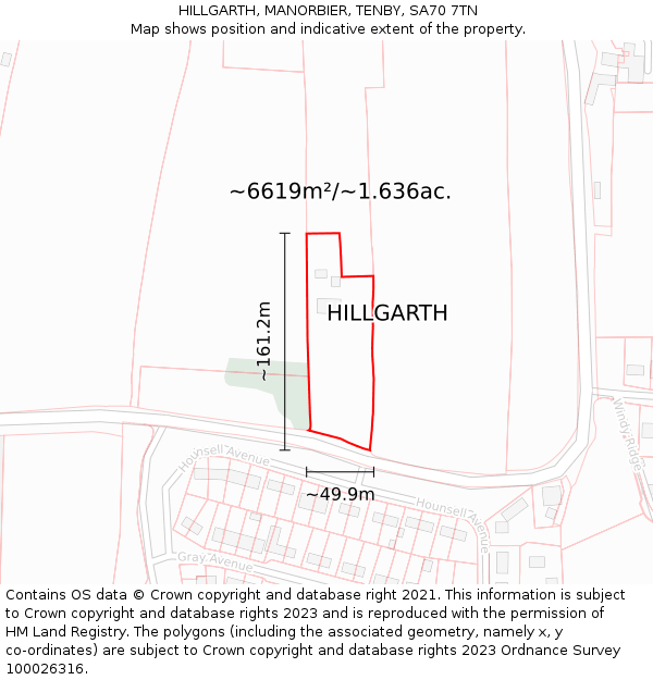 HILLGARTH, MANORBIER, TENBY, SA70 7TN: Plot and title map