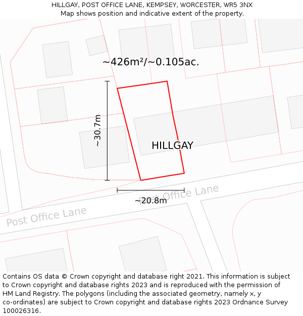 HILLGAY, POST OFFICE LANE, KEMPSEY, WORCESTER, WR5 3NX: Plot and title map