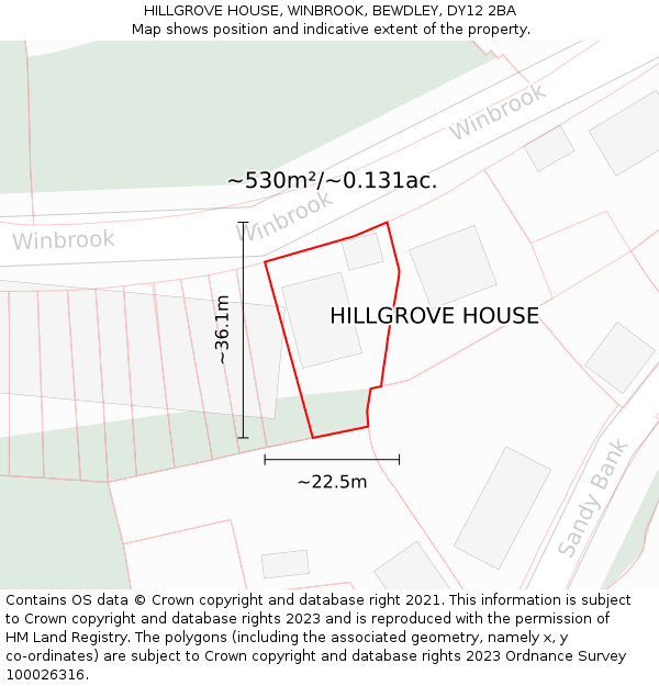 HILLGROVE HOUSE, WINBROOK, BEWDLEY, DY12 2BA: Plot and title map