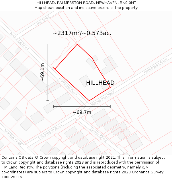 HILLHEAD, PALMERSTON ROAD, NEWHAVEN, BN9 0NT: Plot and title map