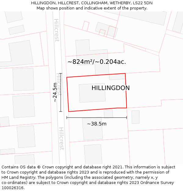 HILLINGDON, HILLCREST, COLLINGHAM, WETHERBY, LS22 5DN: Plot and title map