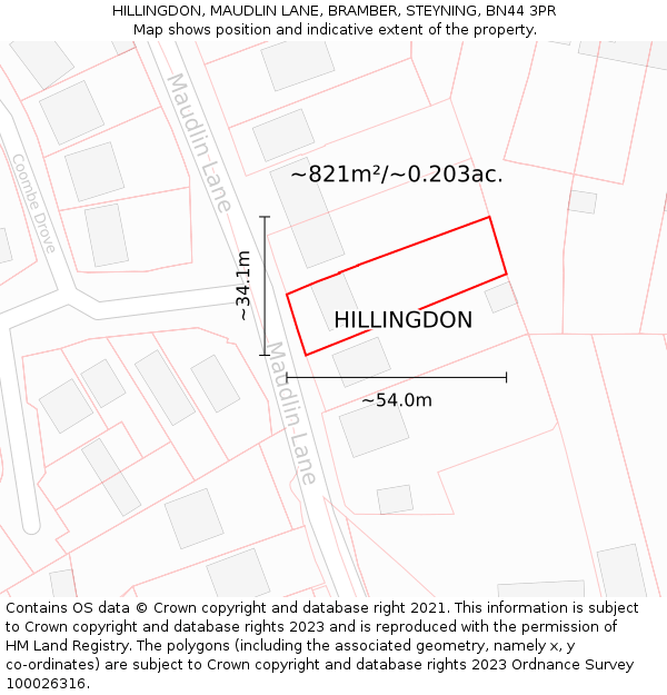 HILLINGDON, MAUDLIN LANE, BRAMBER, STEYNING, BN44 3PR: Plot and title map